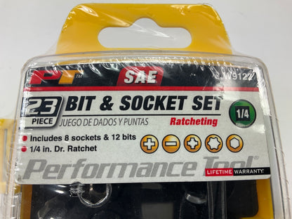 Performance Tool W9122 23-Piece Bit & SAE Socket Set - 1/4'' Drive