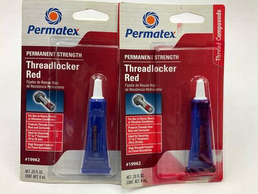 (2) Permatex 19962 Permanent Strength Threadlocker RED, 6 Ml Tubes Thread Lock