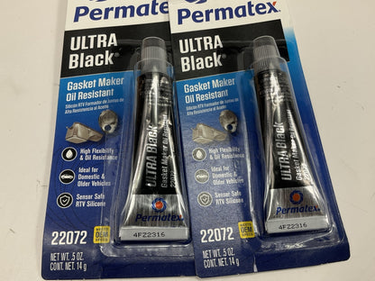 2 Permatex 22072 UltraBlack Maximum Oil Resistant RTV Silicone Gasket Maker .5oz