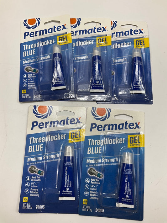 (5) Permatex 24005 Medium Strength Threadlocker Blue Gel  5g Gel Squeeze Tube