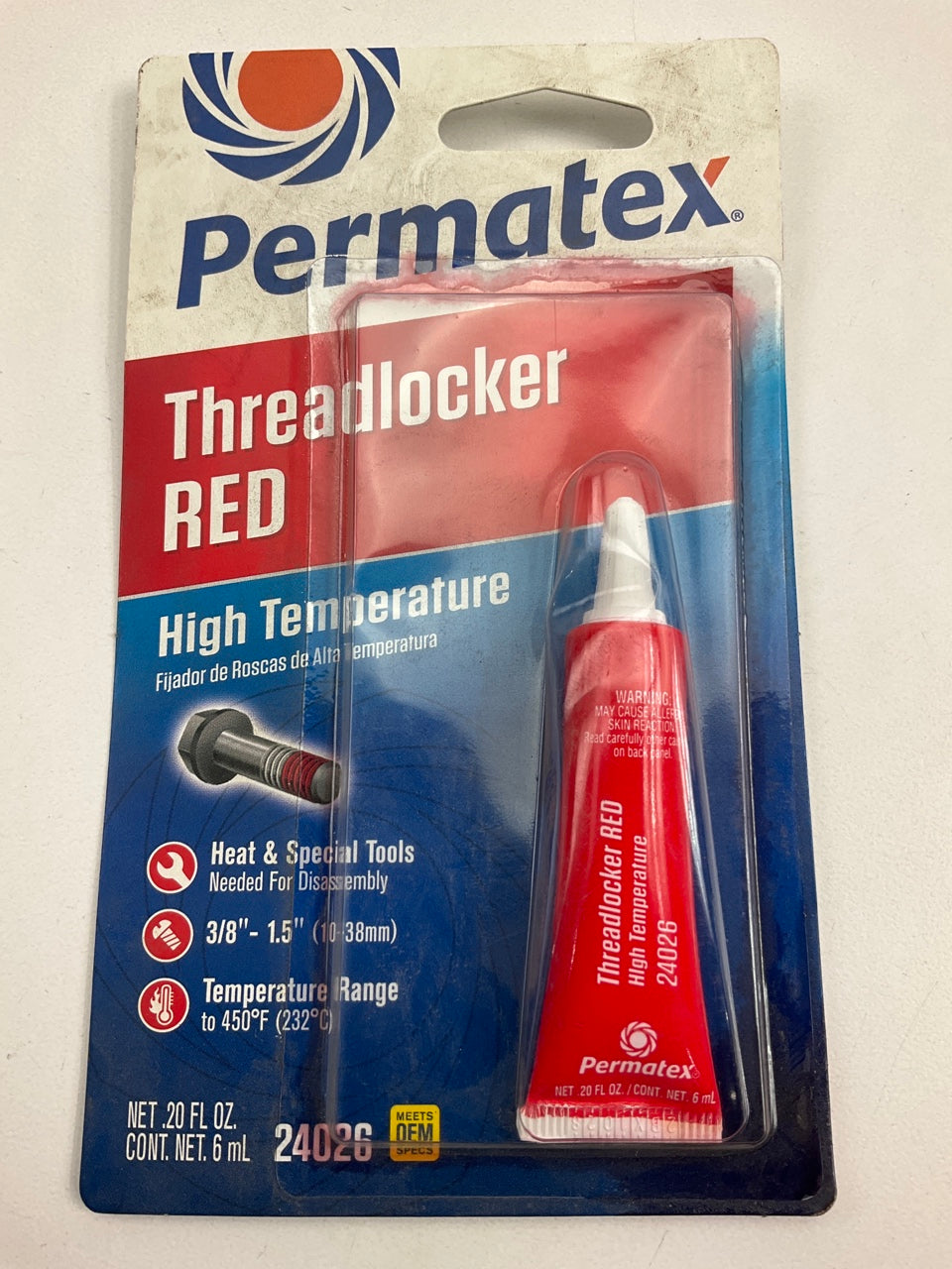 Permatex 24026 Threadlocker, High Temperature, Red - 6 ML