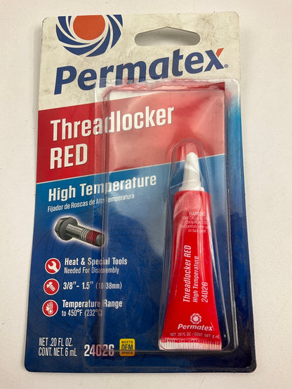 Permatex 24026 Threadlocker, High Temperature, Red - 6 ML