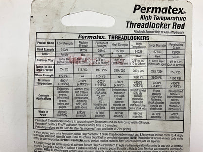 Permatex 24026 Threadlocker, High Temperature, Red - 6 ML