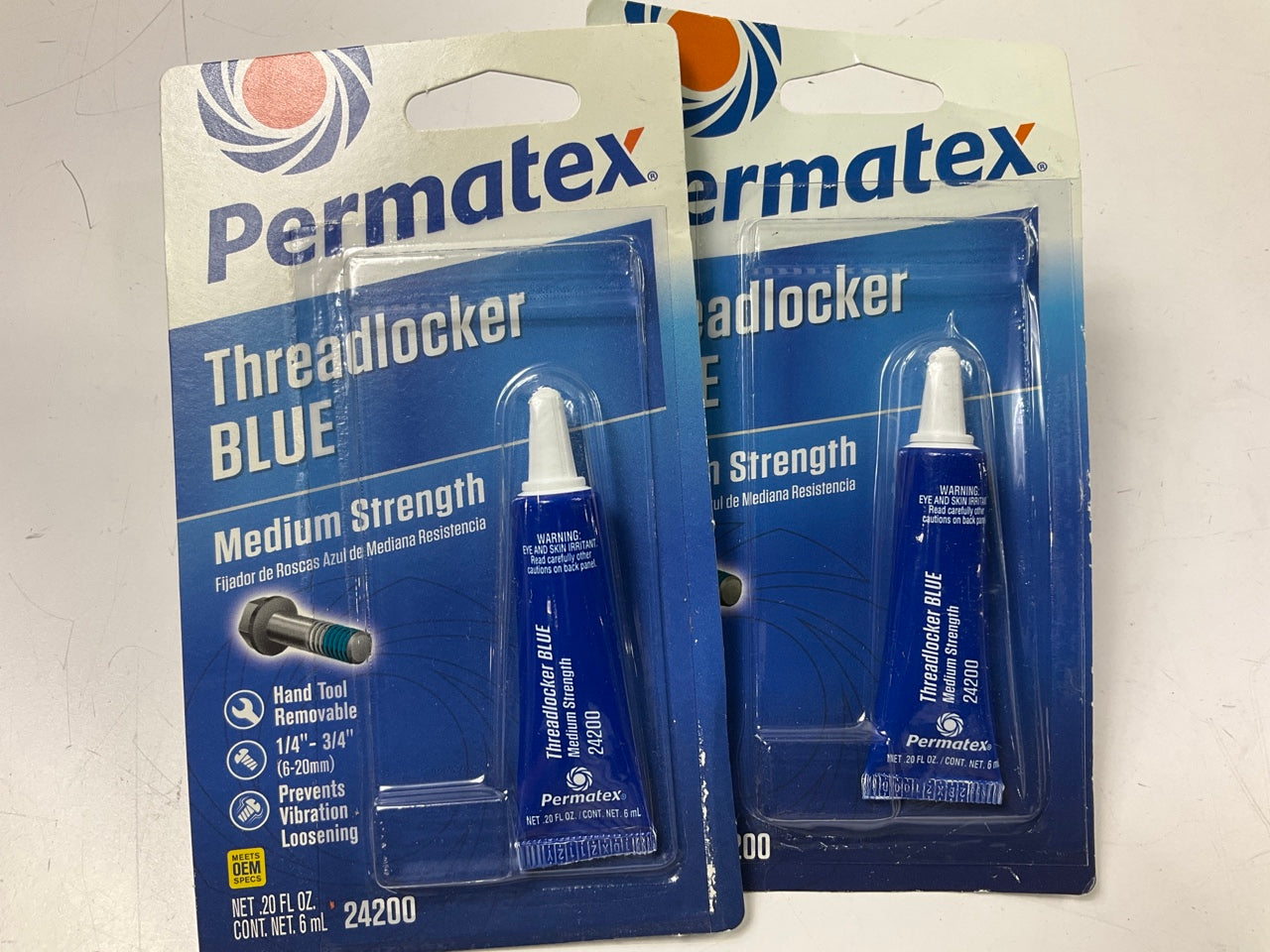(2) Tubes - Permatex 24200 Blue Medium Strength Threadlocker 6ml Tube