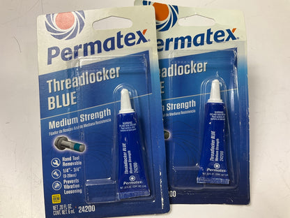 (2) Tubes - Permatex 24200 Blue Medium Strength Threadlocker 6ml Tube