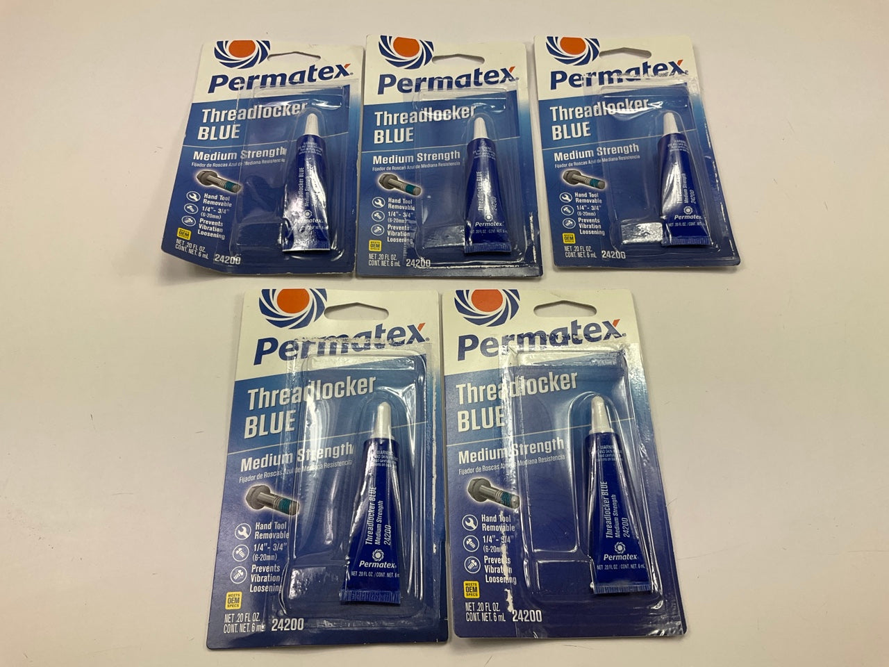 (5) Permatex 24200 Blue Medium Strength Threadlocker 6ml Tubes