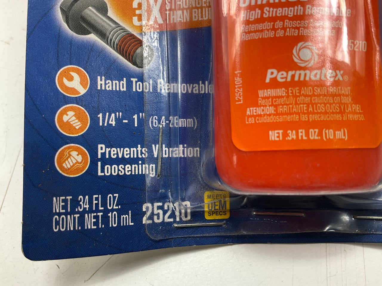 (5) Permatex 25210 High Strength Removable Orange ThreadLocker 10ml