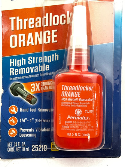 Permatex 25210 High Strength Removable Orange ThreadLocker 10ml (Pack Of 1)