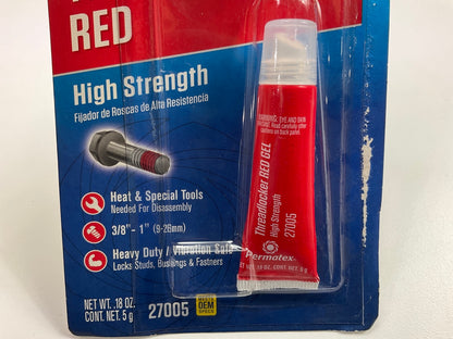(5) PACKs - Permatex 27005 High Strength Threadlocker Red Gel Squeeze, 5 Gram