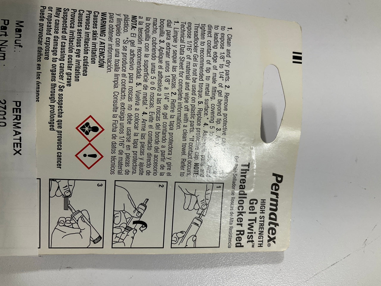 Permatex 27010 High-Strength Threadlocker Red 10g Gel Twist No Drip