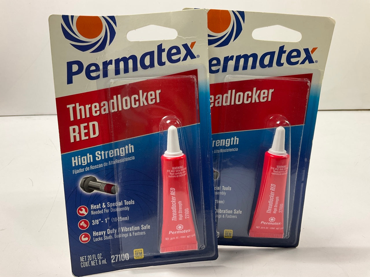 (2) Permatex 27100 High-Strength Threadlocker Red Compound 0.20oz Tube