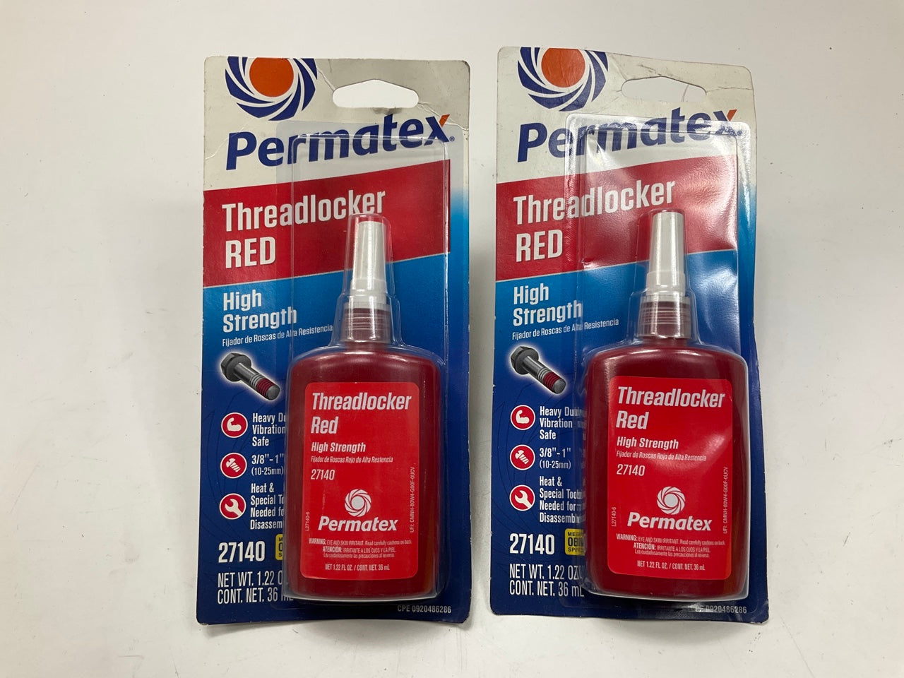 (2) Permatex 27140 Threadlocker Red High Strength 1.22oz Heavy Duty