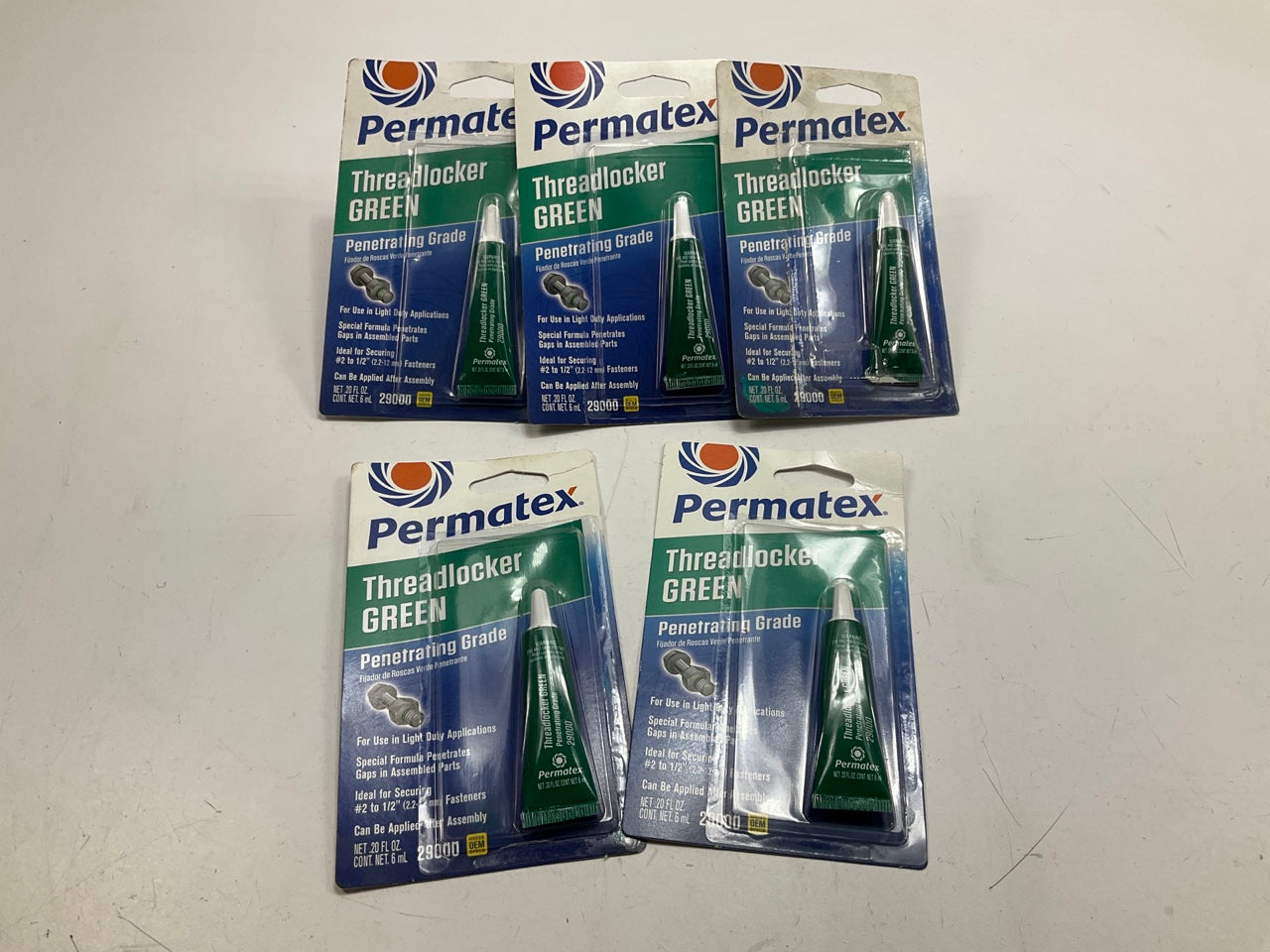 (5) Permatex 29000 Threadlocker Green Penetrating Grade 6mL Thread Locker