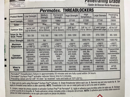 (5) Permatex 29000 Threadlocker Green Penetrating Grade 6mL Thread Locker