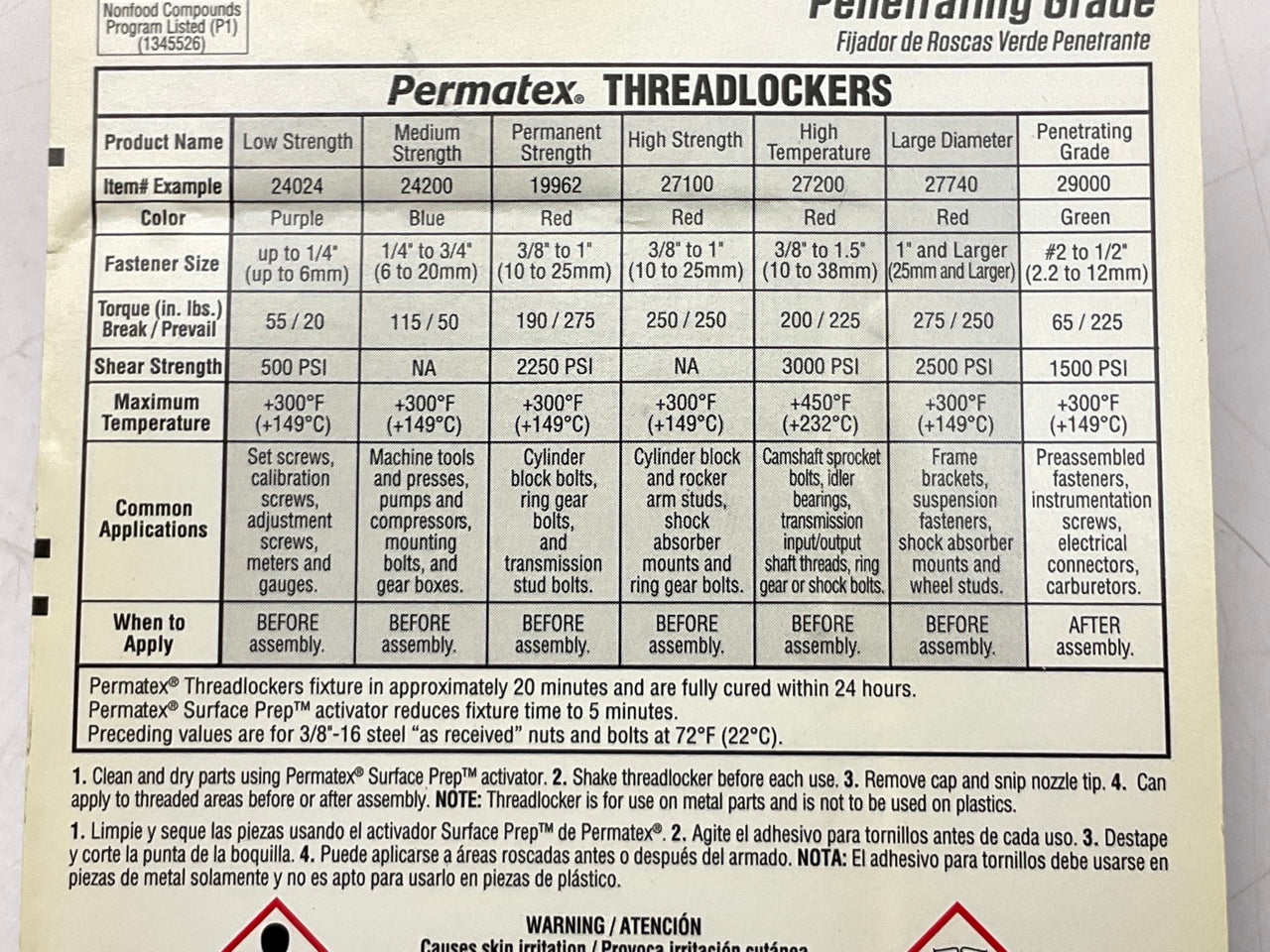 Permatex 29000 Threadlocker Green Penetrating Grade 6mL Thread Locker
