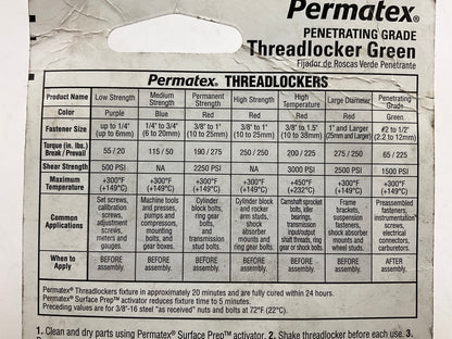 Permatex 29040 Penetrating Grade Threadlocker Green, 1.22 Fl Oz