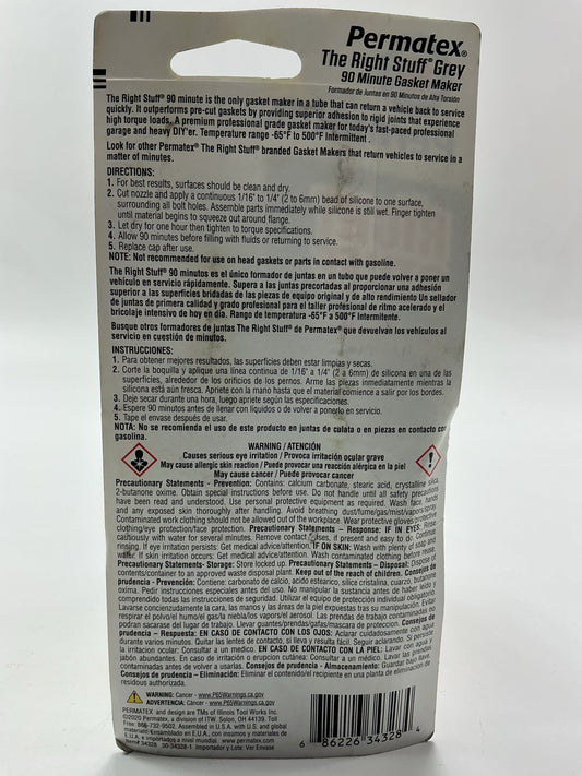 Permatex 34328 The Right Stuff Gray Instant 90 Minute Gasket Maker - 3oz