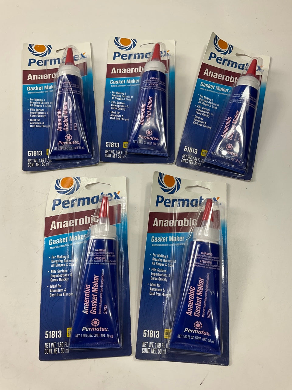 5 / PACK - Permatex 51813 Anaerobic Gasket Maker Quick Cure Red Gel, 50mL Tube