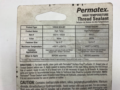 (5) Permatex 59214 High Temperature Thread Sealant, 6 Ml Tube