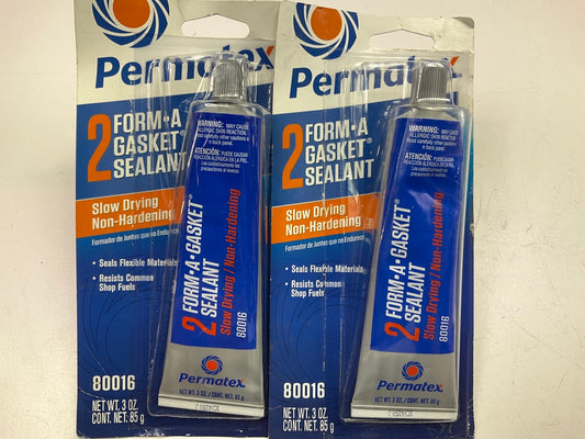 (2) Permatex 80016 Form-A-Gasket Non-Hardening No. 2 Sealant Sellador - 3oz Tube