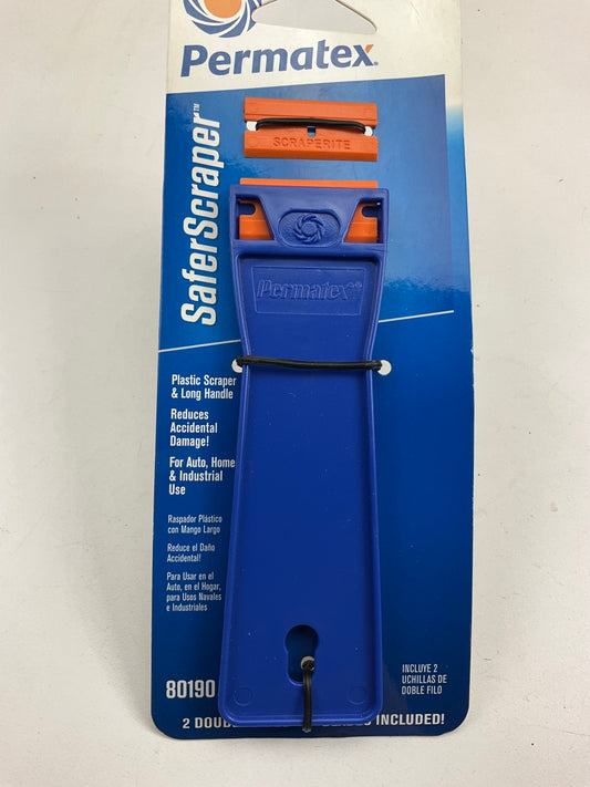 Permatex 80190 SaferScraper Plastic Scraper With 6 In. Handle And 2 Blades, Blue