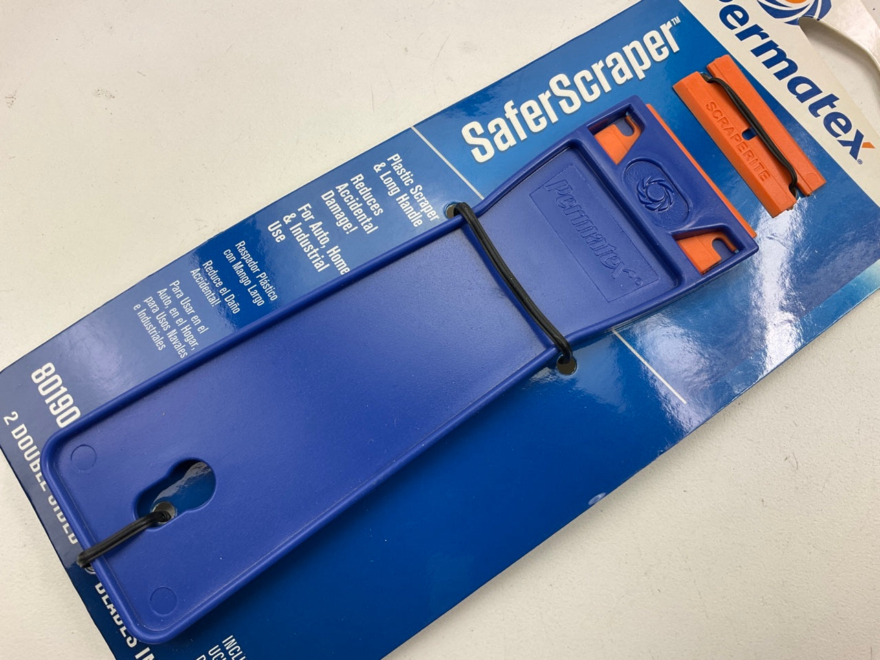 Permatex 80190 SaferScraper Plastic Scraper With 6 In. Handle And 2 Blades, Blue