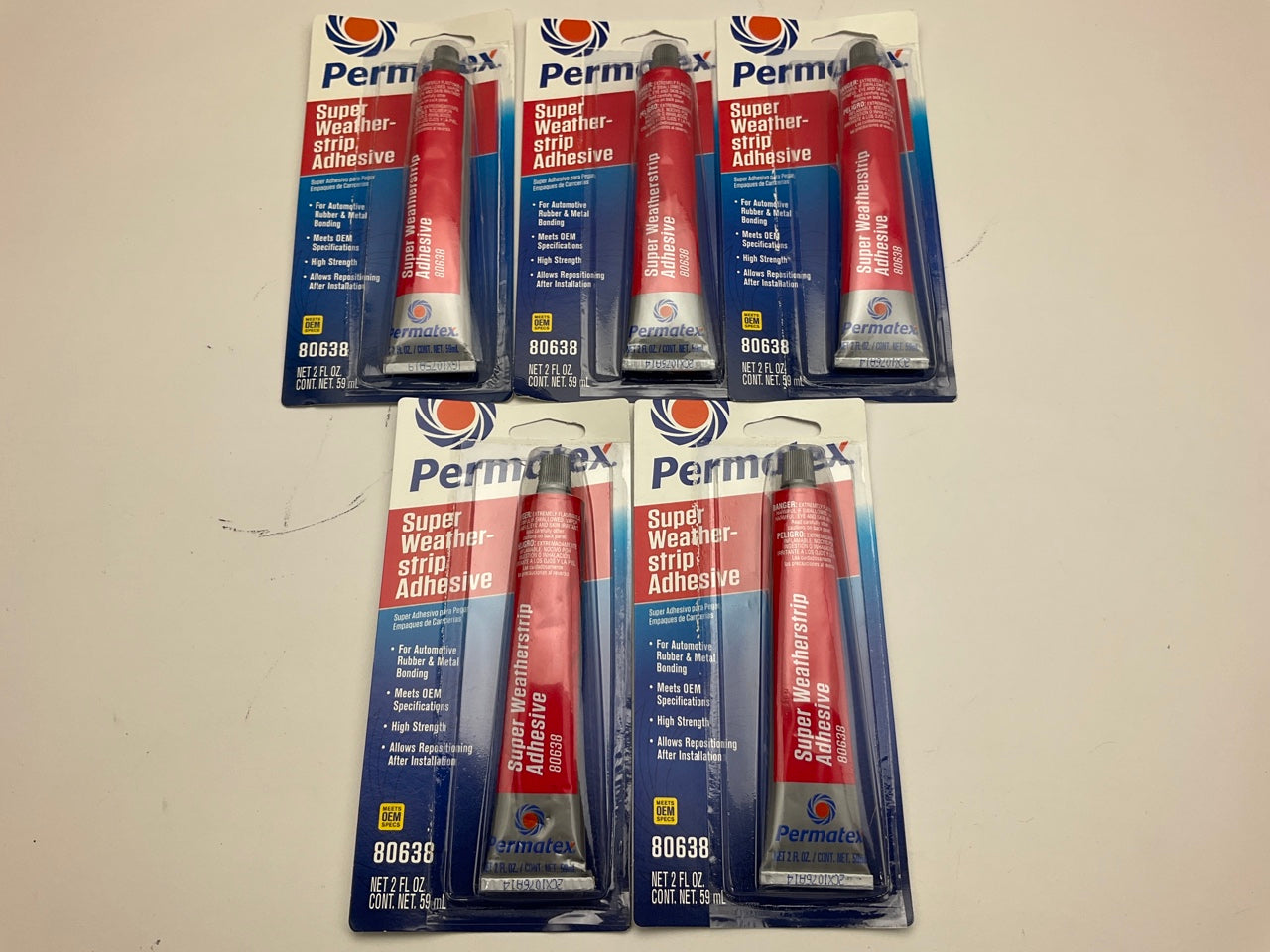 (5) Permatex 80638 Super Weatherstrip Adhesive, 2oz. Tube
