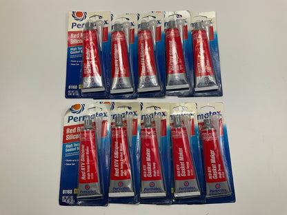 (10) Permatex 81160 High Temperature Red RTV Silicone Gasket Maker - 3 Oz Tubes