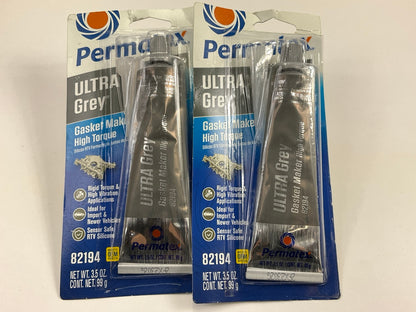 (2) Permatex 82194 Ultra Grey Rigid High-Torque RTV Silicone Gasket Maker 0.5 Oz