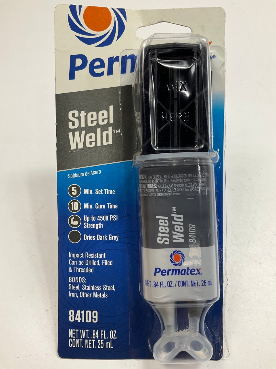 Permatex 84109 STEEL WELD Epoxy, Gray, Liquid, 0.84 Oz Syringe