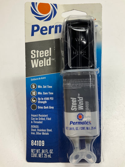 Permatex 84109 STEEL WELD Epoxy, Gray, Liquid, 0.84 Oz Syringe