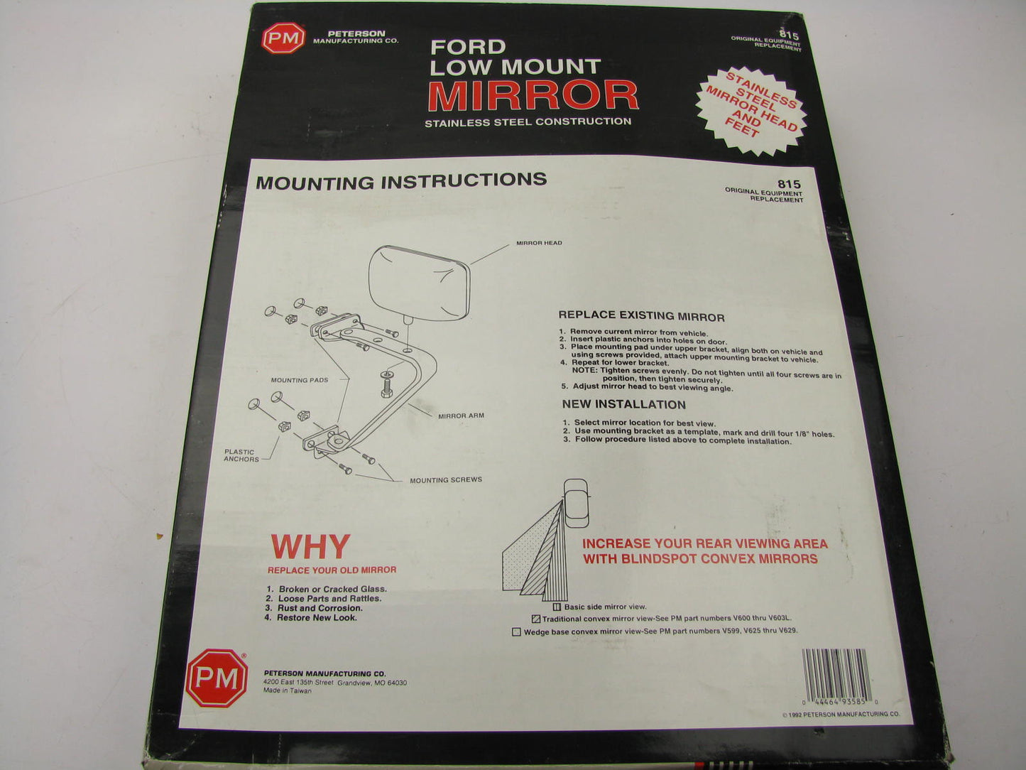Peterson Manufacturing 815 Low Mount OE Replacement Mirror Ford Pickup Van