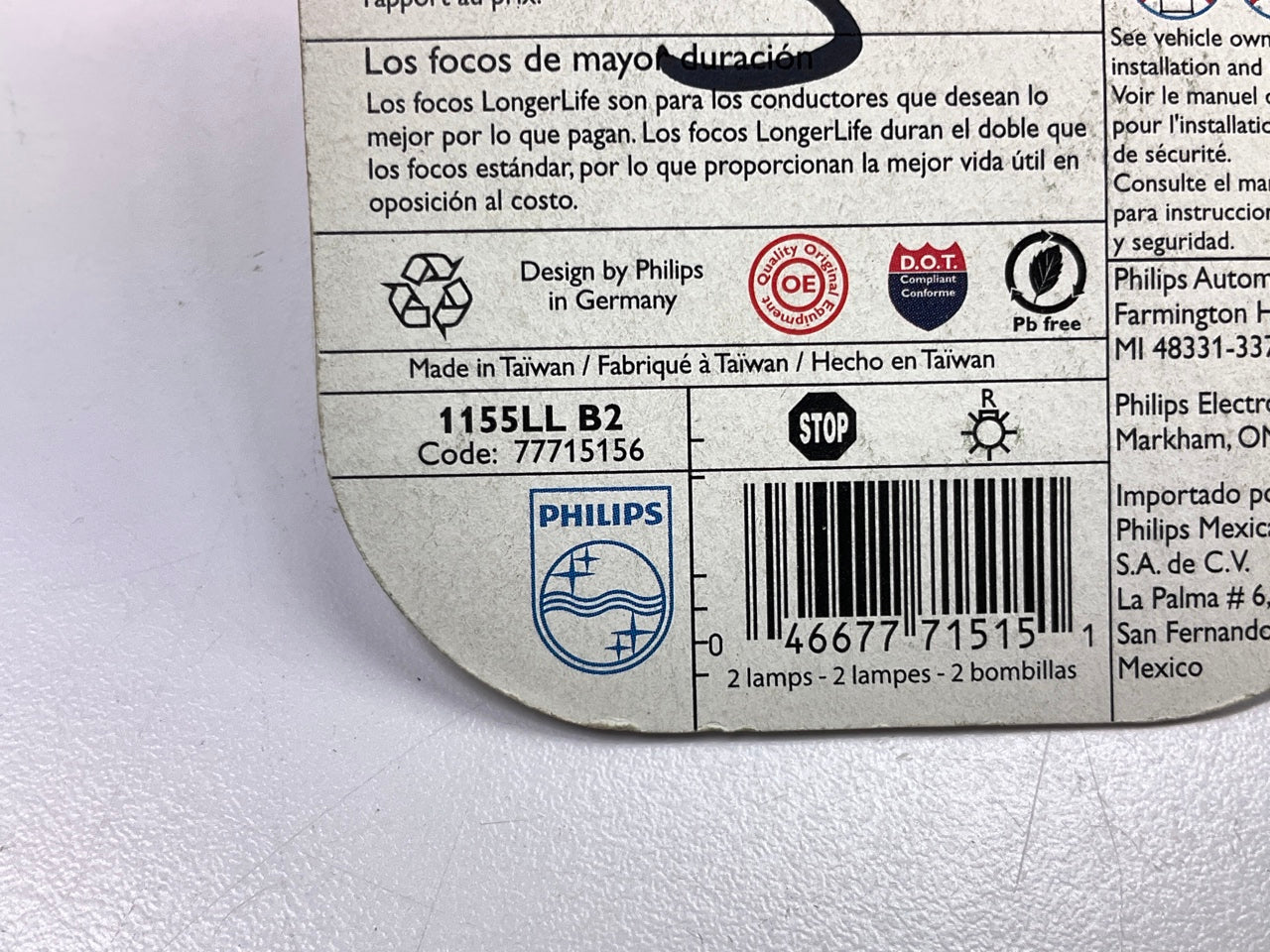Philips 1155LLB2 Longerlife License Plate Lamp Light Bulb 1155 - 2 PACK