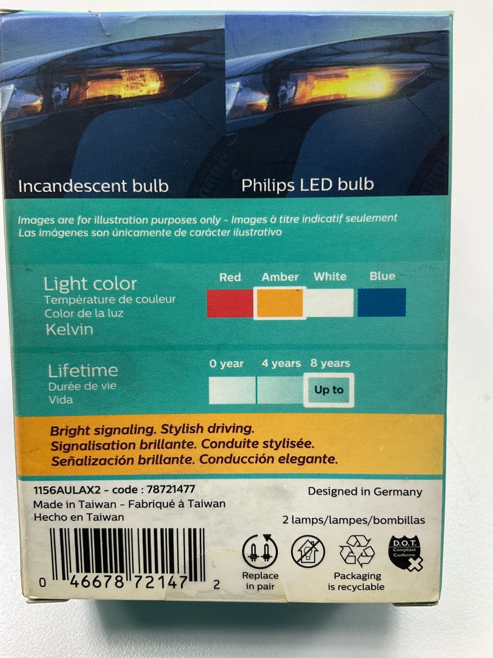 Philips 1156ALED Ultinon Amber LED Turn Signal Lamp Bulb 1156A - 2 Pack