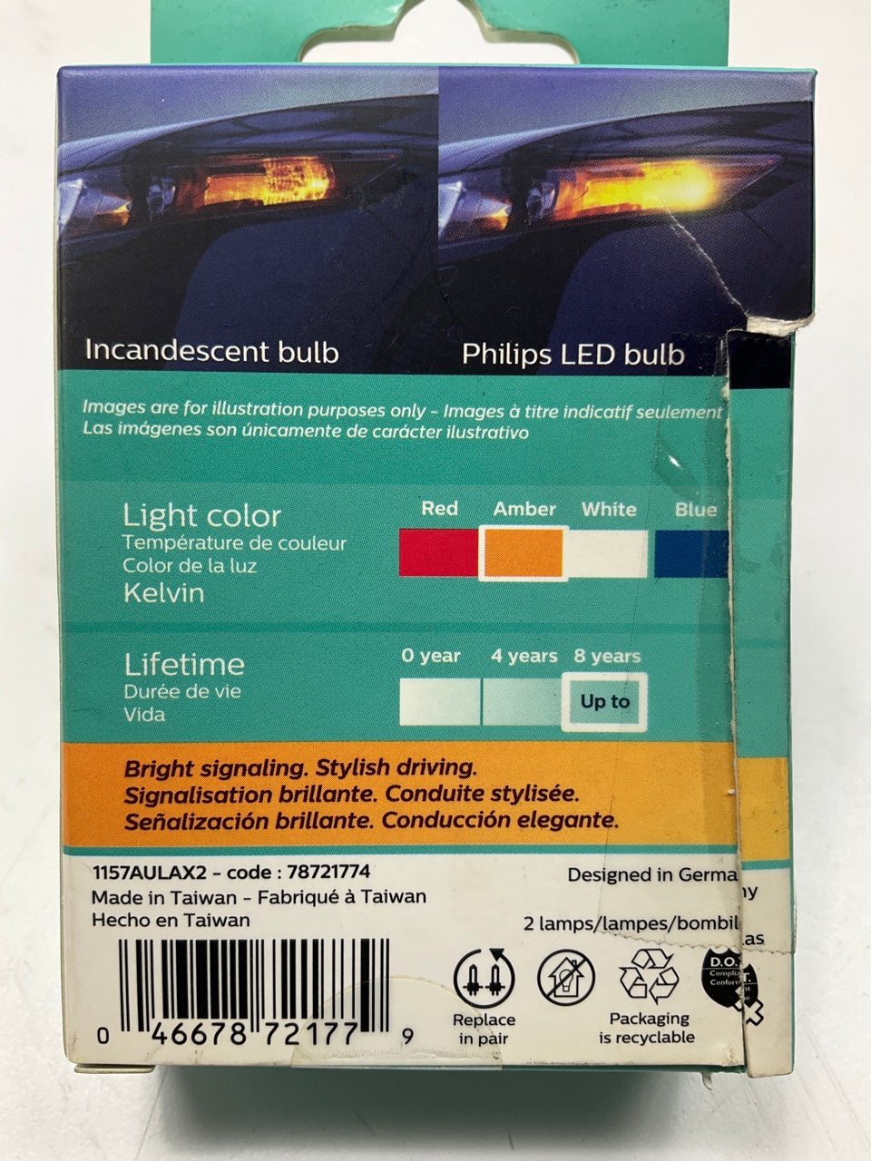 Philips 1157AULAX2 Ultinon LED AMBER Turn Signal Light Bulbs 2057, 2357 5W 12V