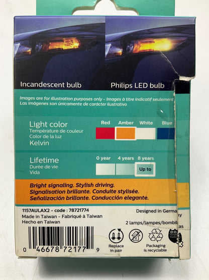 Philips 1157AULAX2 Ultinon LED AMBER Turn Signal Light Bulbs 2057, 2357 5W 12V