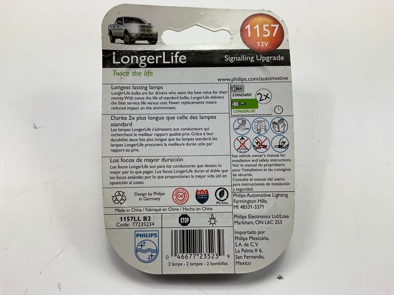 Philips 1157LLB2 Longerlife Brake Signal Lamp Light Bulb 1157 - 2 PACK