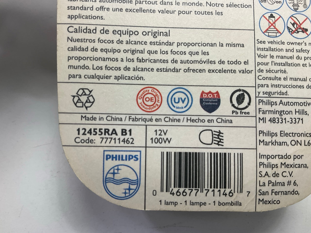 Phillips 12455RAB1 Standard Fog Lamp Light Bulb H3 12V 100WFog Light Bulb-100W