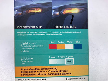 Philips 194ALED Ultinon LED AMBER Side Marker Lamp Light Bulb 194 - 2 PACK