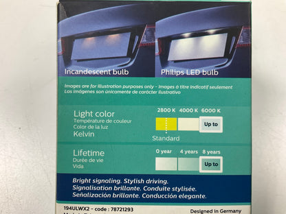 Philips 194WLED Ultinon LED License Plate Lamp Light Bulb 194 - 2 PACK