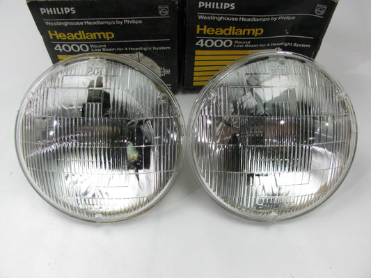 (2) Philips 4000 Round Halogen Sealed Beam Headlamp Headlight Lamp Light Bulb