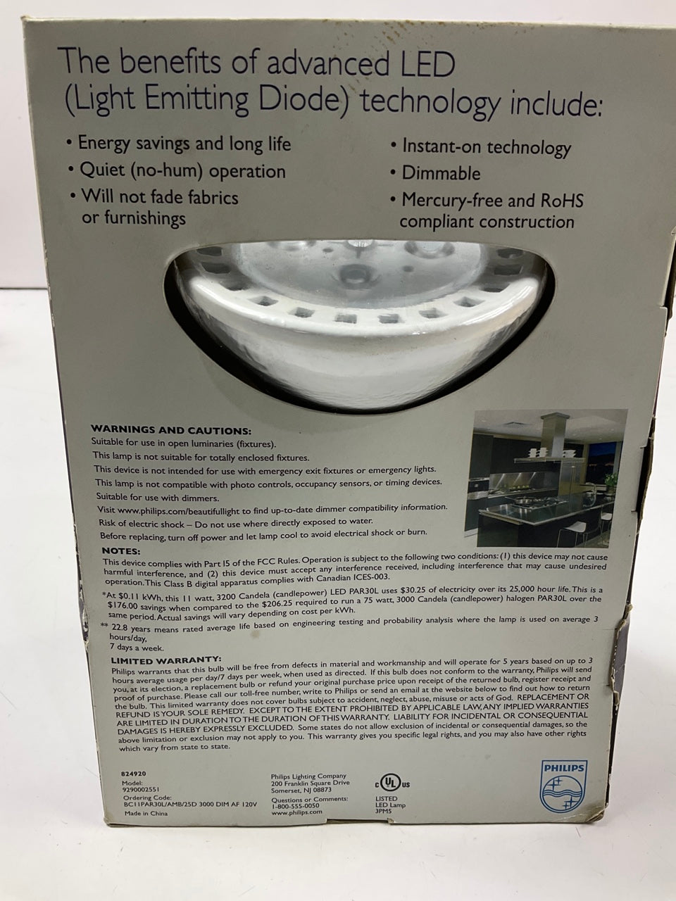 Philips 432930 Dimmable LED Light Medium Base Flood Light Bulb PAR30L 11W