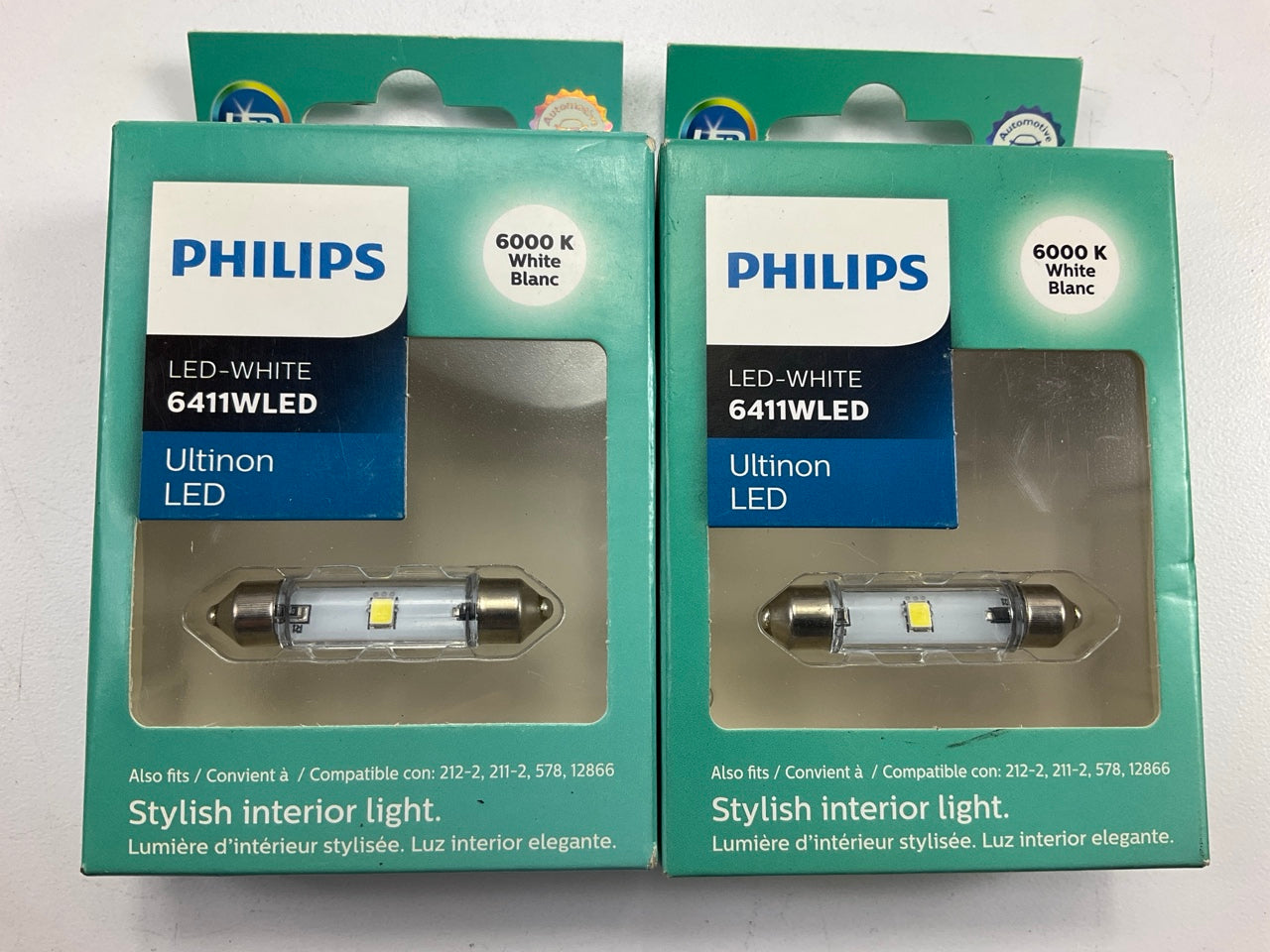 (2) Philips 6411WLED Ultinon LED Dome Lamp Light Bulb 6411W - Clear Design