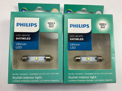 (2) Philips 6411WLED Ultinon LED Dome Lamp Light Bulb 6411W - Clear Design