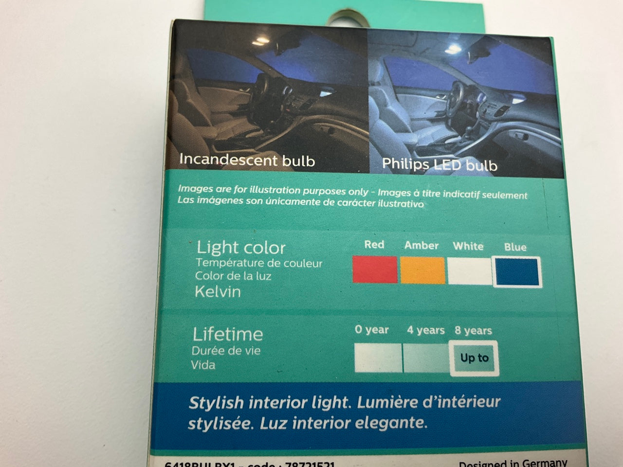 (2) Philips 6418BLED Ultinon LED BLUE Interior Lamp Light Bulb 6418, 12844 12854