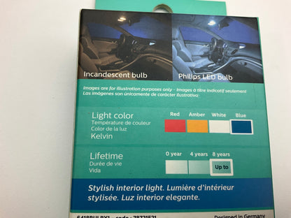 (2) Philips 6418BLED Ultinon LED BLUE Interior Lamp Light Bulb 6418, 12844 12854