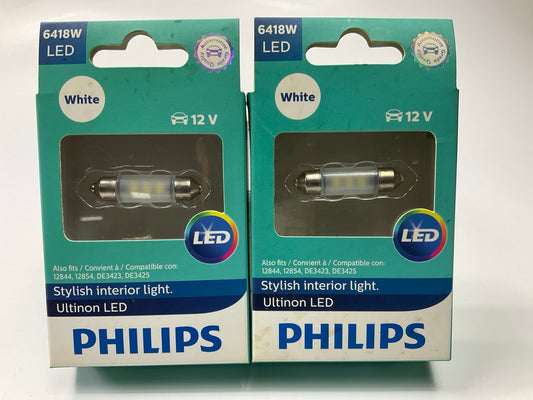 (2) Philips 6418WLED Ultinon LED License Plate, Interior Lamp Light Bulb 6418