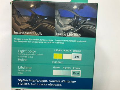 (2) Philips 6418WLED Ultinon LED License Plate, Interior Lamp Light Bulb 6418
