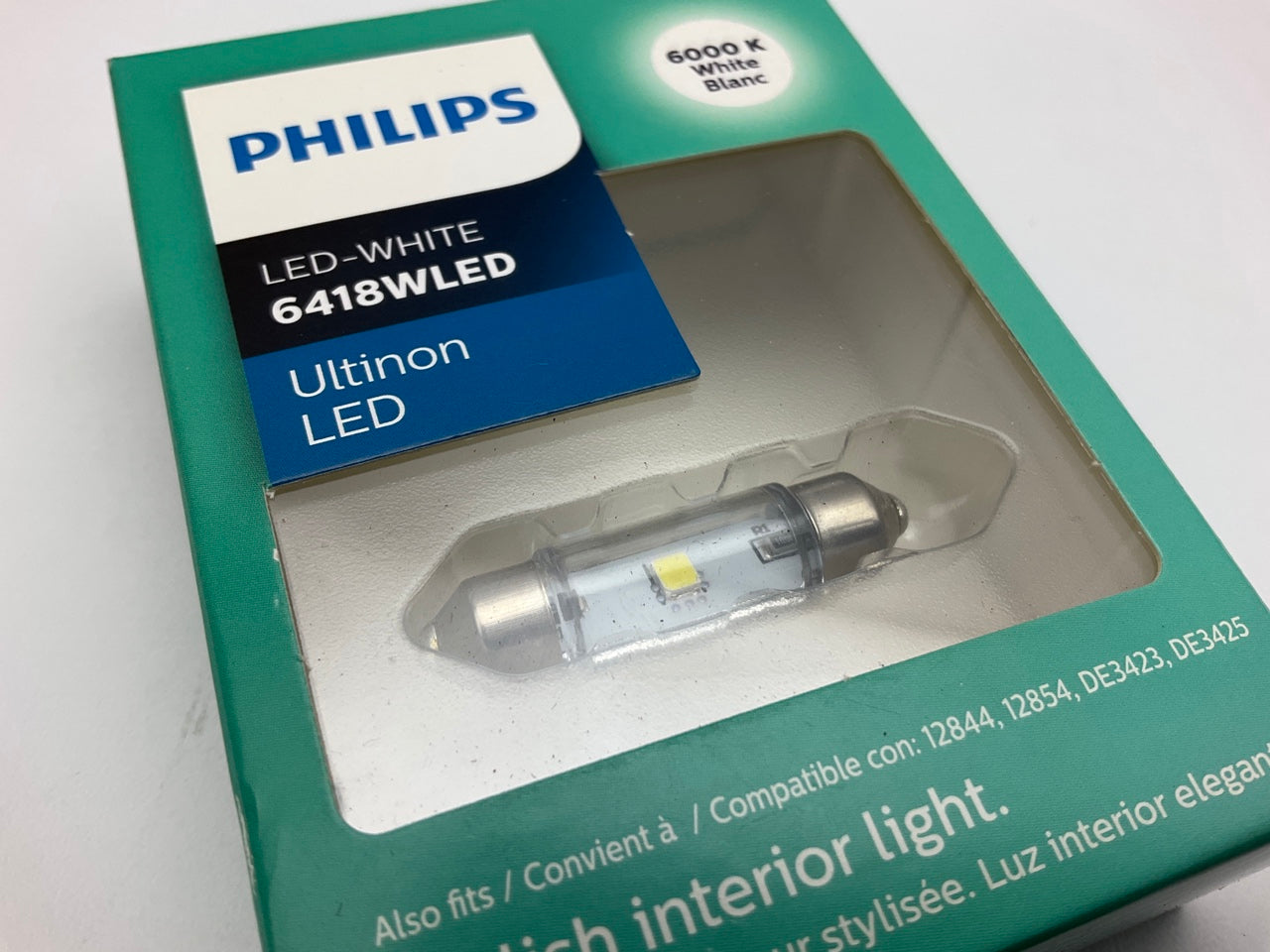 Philips 6418WLED Ultinon LED White License Plate, Interior Lamp Light Bulb 6418