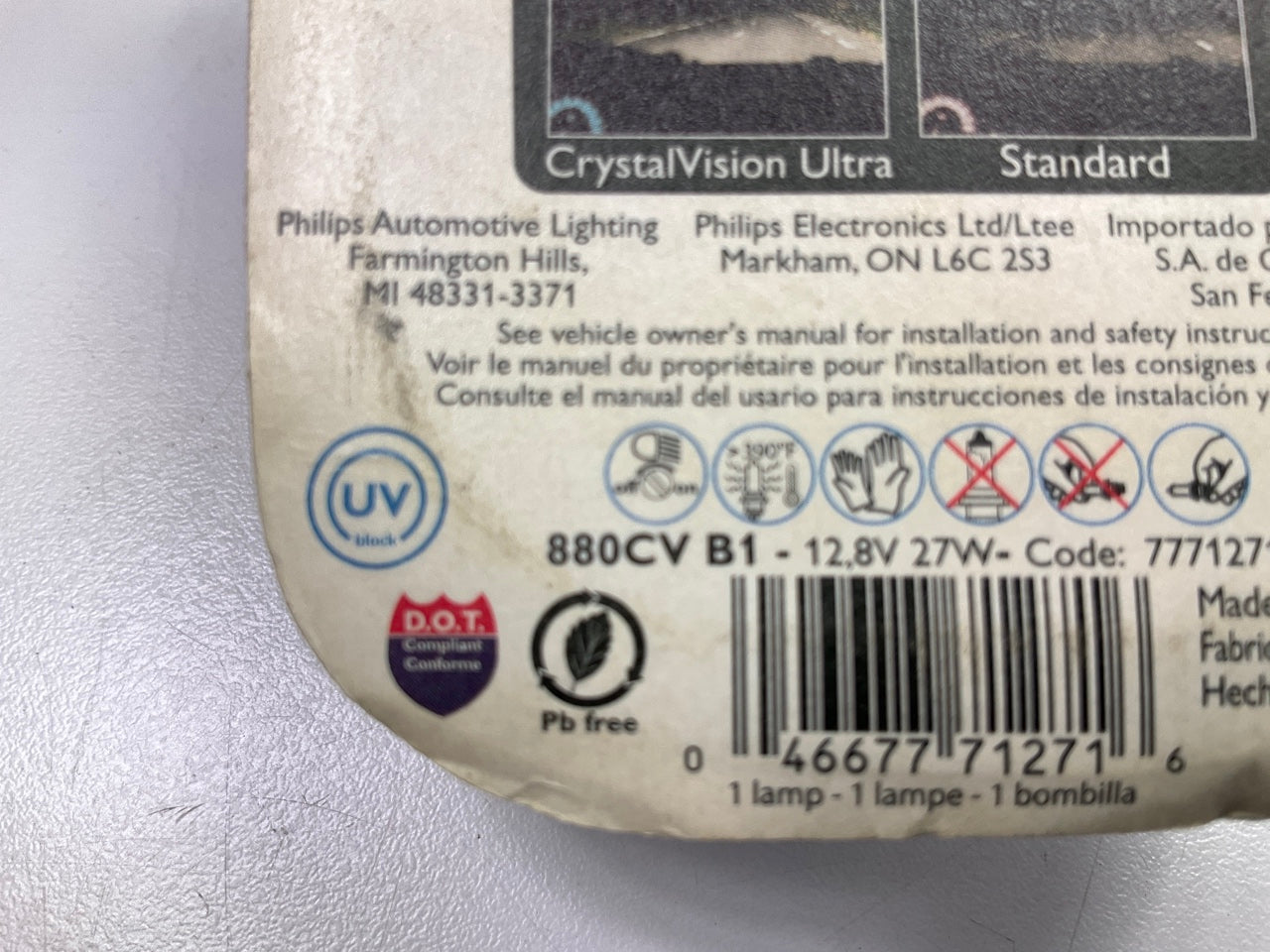 Philips 880CVB1 Crystalvision Fog Lamp Light Bulb 880